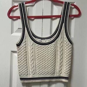 Elodie Cream and Navy Knit Crop Top